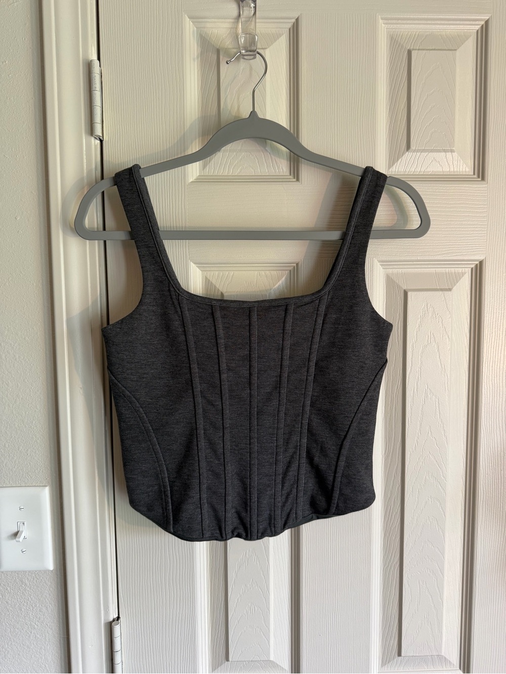 Express Dark Gray Square-Neck Tank Crop Top